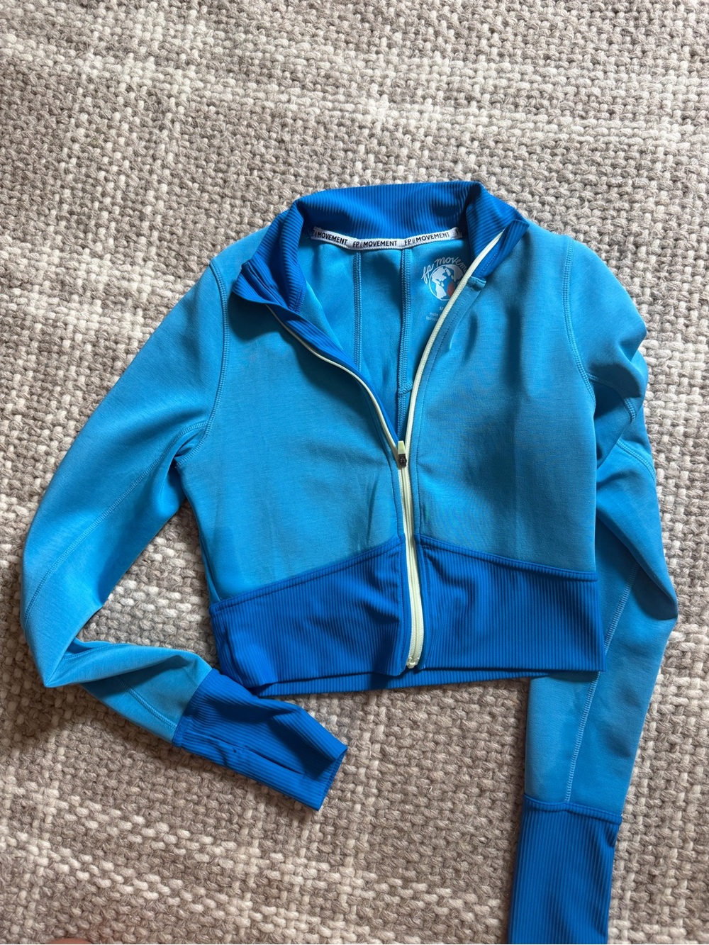 FP Movement by Free People Blue Two-Tone Cropped Zip Jacket